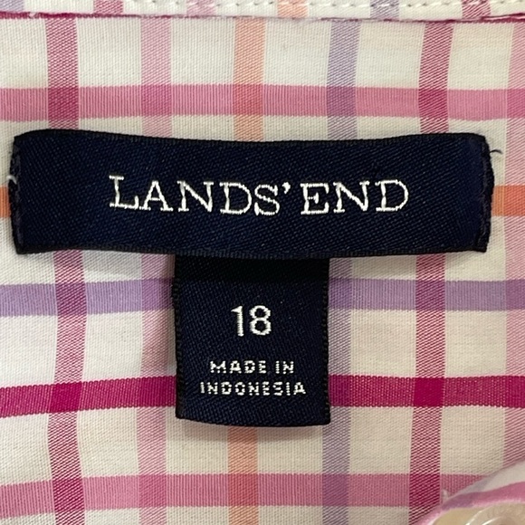 Lands' End no iron plaid size 18 long sleeve button up shirt work career office - Picture 8 of 12